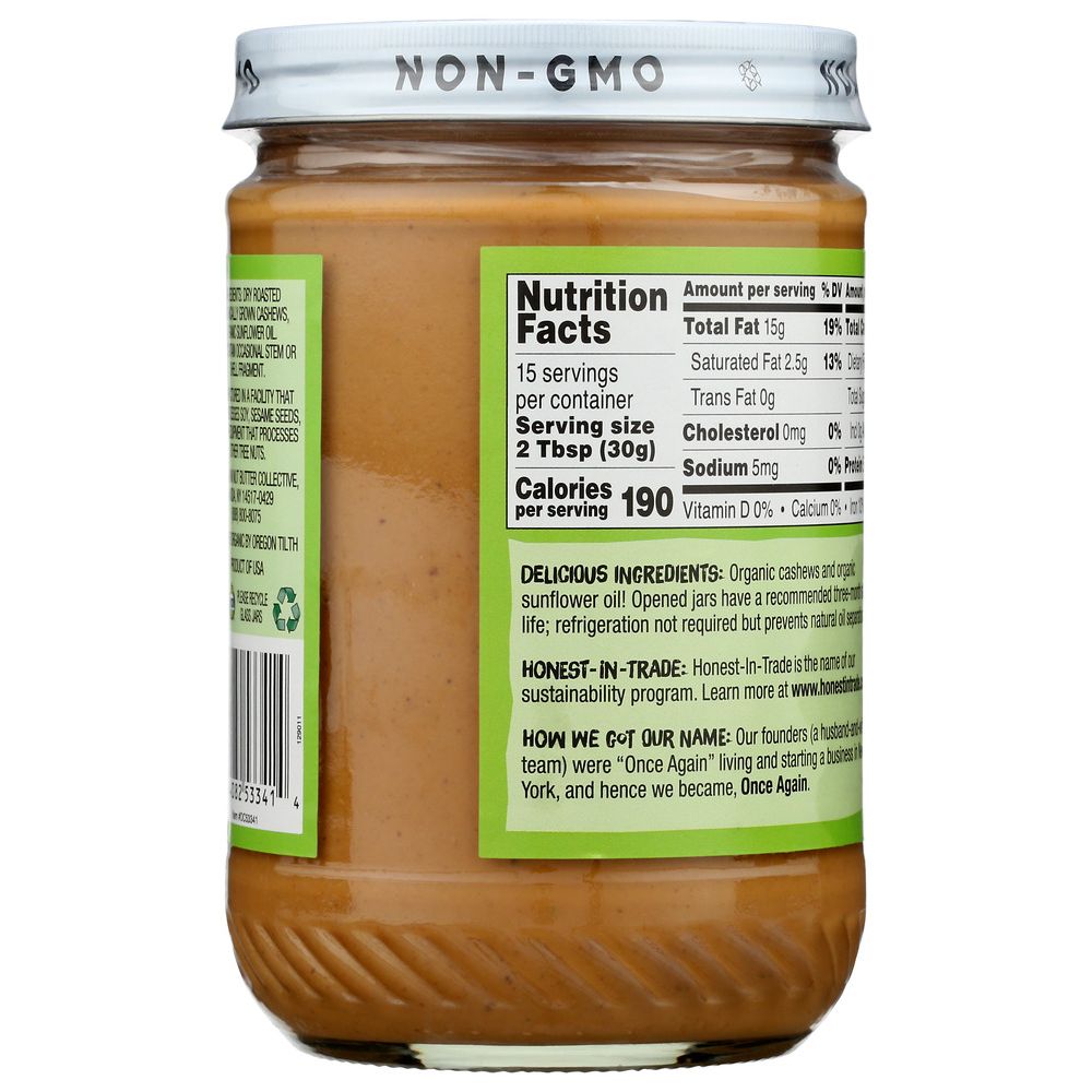 ONCE AGAIN: Organic Unsweetened Creamy Cashew Butter, 16 oz