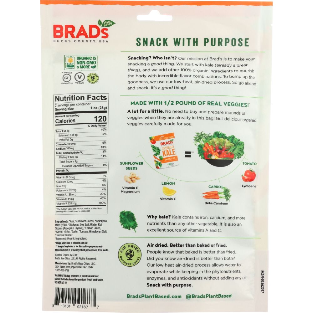 BRADS PLANT BASED: Crunchy Kale Cheeze It Up, 2 oz