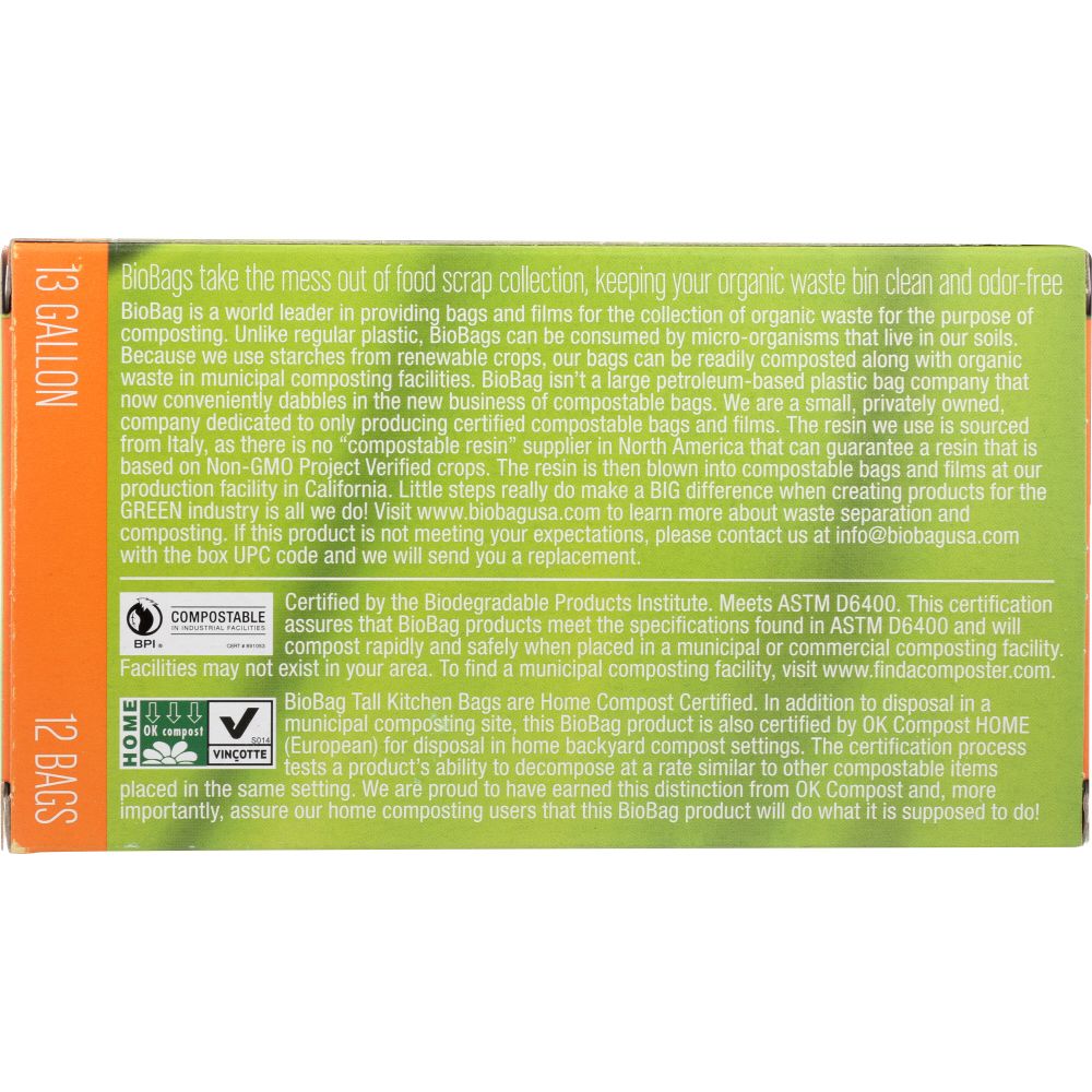 BIOBAG: Tall Kitchen 13 Gallon Food Scrap Bags, 12 pc