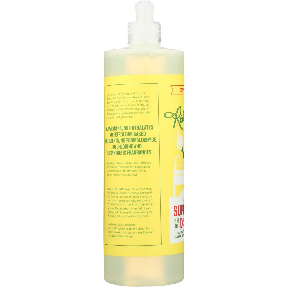 REBEL GREEN: Dish Soap Peppermint Lemon, 16 oz