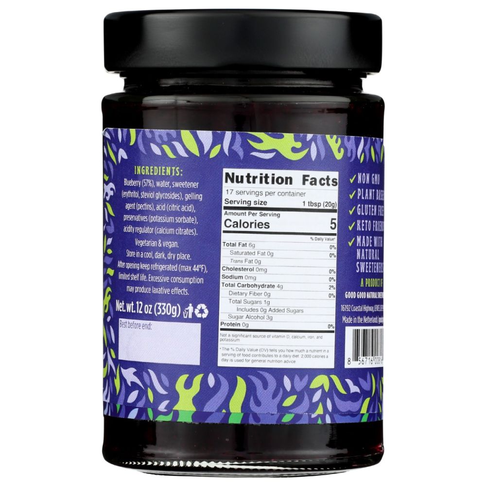 GOOD GOOD: Blueberry Jam No Added Sugar, 12 oz