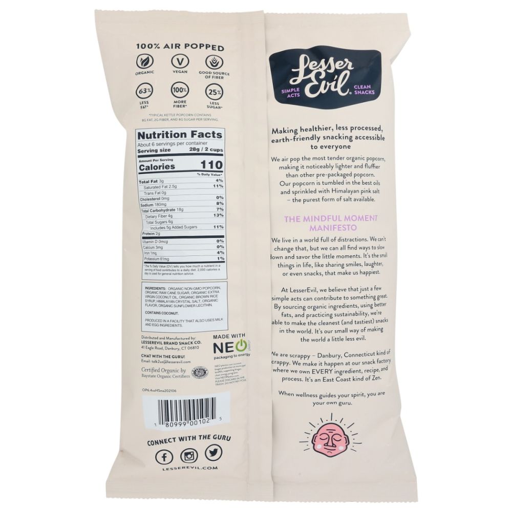 LESSER EVIL: Organic Popcorn Himalayan Sweetness, 6.4 oz