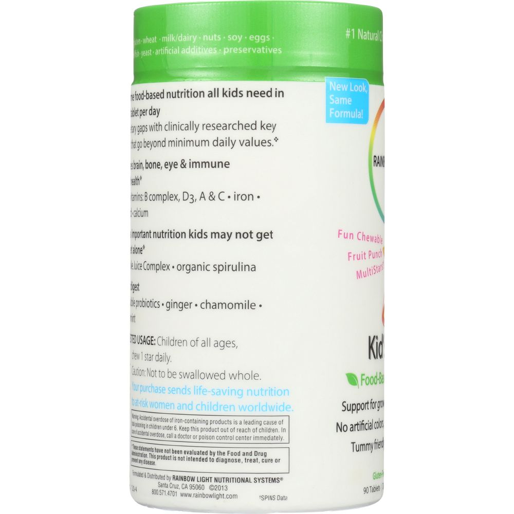 RAINBOW LIGHT: Kid's One Multistars Food-Based Multivitamin Fruit Punch, 90 Chewable Tablets