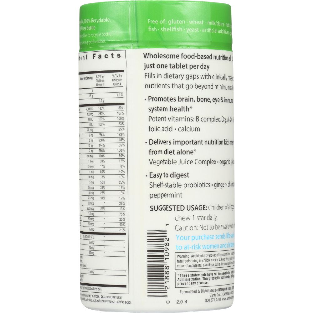 RAINBOW LIGHT: Kid's One Multistars Food-Based Multivitamin Fruit Punch, 90 Chewable Tablets