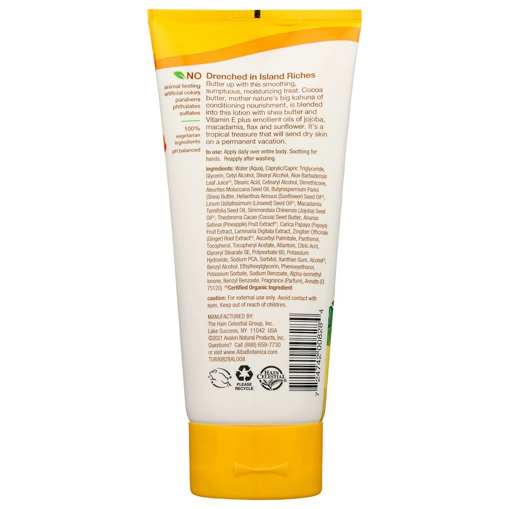 ALBA BOTANICA: Hawaiian Hand & Body Lotion Cocoa Butter, 7 oz